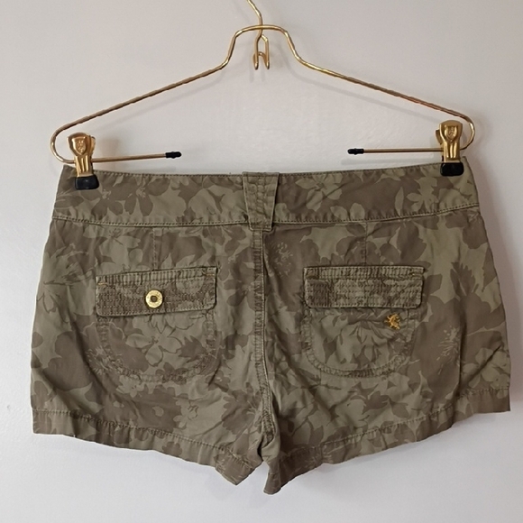 Express Olive Floral Cargo Shorts Embroidered Rhinestones bedazzled size 2 Y2K - Picture 10 of 13